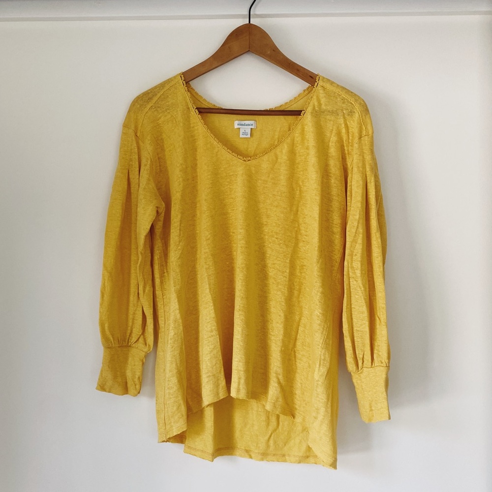 Sundance Mustard Yellow Linen Long Sleeve Blouse